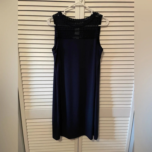 MICHAEL Michael Kors Navy Blue Sleeveless Dress Medium Mesh Top Casual Midi - Picture 3 of 11